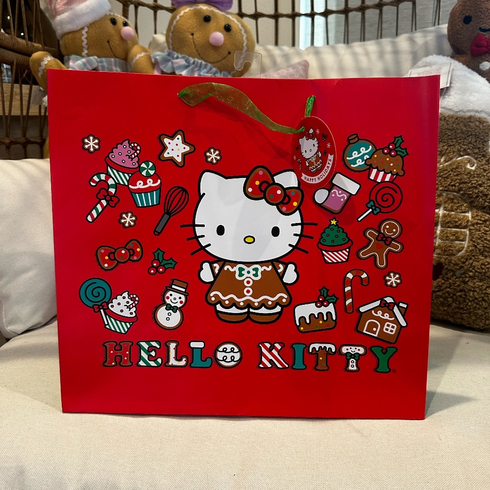 Hello Kitty Gingerbread Christmas Holiday gift bag red house cupcakes cookie